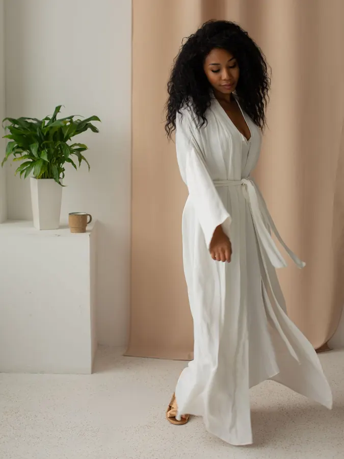 Kimono long en lin ivoire